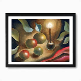 Still Life With Burning Candle - painting hand painted acrylic figurative classical old masters style classic food kitchen living room bedroom light nature Art Print