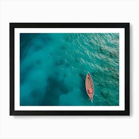 Small Boat In Blue Sea Art Print