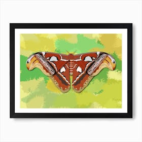 Mechanical Butterfly The Atlas Moth Techno Attacus Atlas On A Yellow And Green Background Art Print