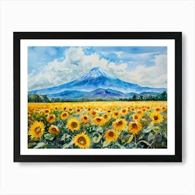 Sunflower And Mountain Fuji Art Print