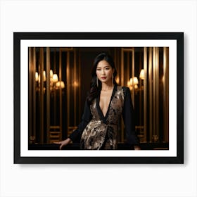 Elegant Asian Woman Clad In High End Attire Strikes A Pose Seamlessly Blending With The Affluent A (3) Art Print