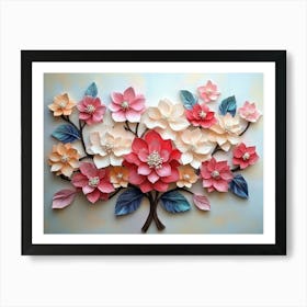 Blossoming 3d Floral Artistry Leaves, Flowers Mesmerizing Art Print