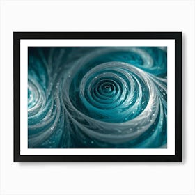 Abstract Swirling Pattern In Shades Of Blue And White, Resembling A Rose Or A Vortex, Creating A Sense Of Depth And Movement Art Print