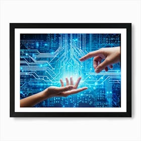 Abstract Cyber Concept Art Depicting A Human Hand And Artificial Intelligence Robotic Finger Almost (4) Art Print