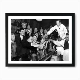 Prohibition, Bartenders At The Bar, Beer, Vintage Black and White Old Photo, Bar Cart Decor Art Print