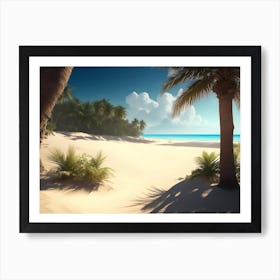 Palm Trees Lining The Sandy Beach Scene Poster