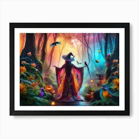 A witch summoning a mystical colorful forest 2 Art Print