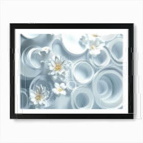 3d Rendering Abstract with Flowers Ornament and White Circles 2 Art Print