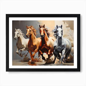 Horses galloping in a field. 3 Art Print