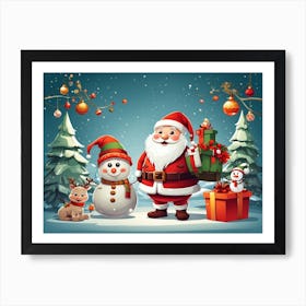 Santa Claus And Snowman Art Print