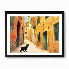Palma De Mallorca, Spain   Cat In Street Art Watercolour Painting 2 Art Print