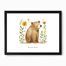 Little Floral Brown Bear 3 Poster Art Print