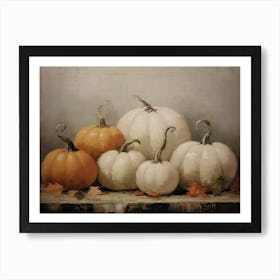 White And Orange Pumpkins, Oil Painting 2 Art Print