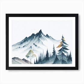 Mountain And Forest In Minimalist Watercolor Horizontal Composition 149 Art Print