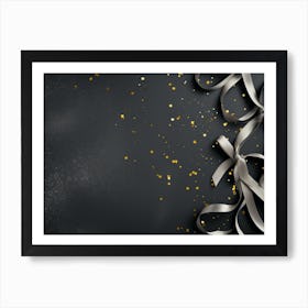 Gold And Silver Ribbons On Black Background Art Print