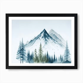 Mountain And Forest In Minimalist Watercolor Horizontal Composition 411 Art Print