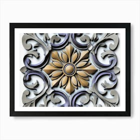 Relief Sculpture Designation Retro Pattern Spiral Curve Cross Vine Star Geometry Flower Art Print