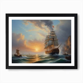 Sailing Ship At Sunset Art Print