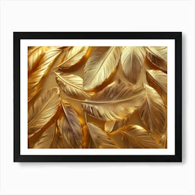 3d Art Golden Feathers Background, Luxury Leaves Texture Art Print