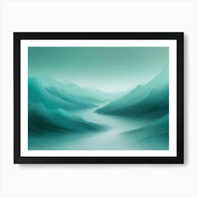 A Serene, Abstract Landscape With Green Mountains And A River, Creating A Sense Of Peace And Tranquility Art Print