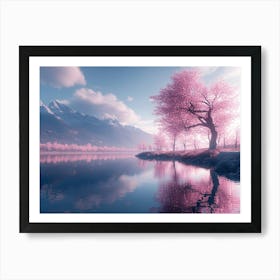 Cherry Blossoms On The Lake Art Print