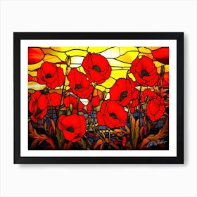 Red Poppy Stained Glass - November Art Print