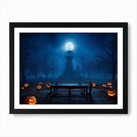 Celebration Old Horror Holiday Tree Moonlight Lantern Mist Head Table Eye Glow Pumpkin (3) 2 Art Print