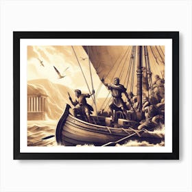 Vikings On A Ship AI vintage art 1 Art Print