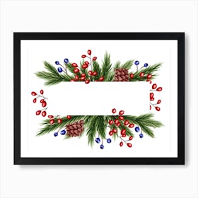 Christmas Frame With Green Branches Art Print