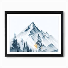 Mountain And Forest In Minimalist Watercolor Horizontal Composition 358 Art Print