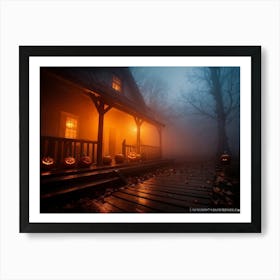 Fog Holiday Greeting Scarey Evil Dark Ominous Leaf Stripes Haunting Wood Carving Flames (29) Art Print