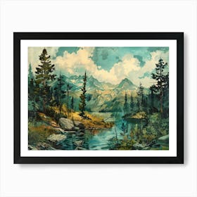 Retro Mountains 6 Art Print