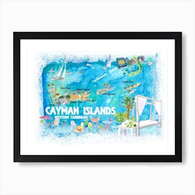 Cayman Islands Illustrated Travel Map With Roads And Highlights Art Print