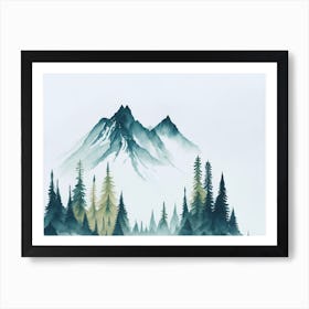 Mountain And Forest In Minimalist Watercolor Horizontal Composition 239 Affiche