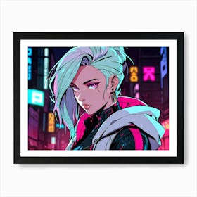 Anime Girl In Neon City Art Print