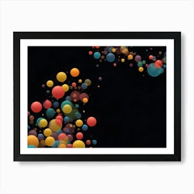 Colorful Abstract Circles On Black Background Art Print