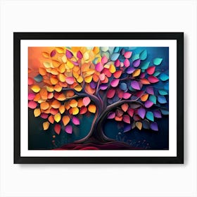 Elegant Colorful Tree with Vibrant Leaves Hanging Branches Illustration 1 Art Print