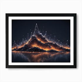 Abstract Image Of A Wireframe Mountain Range With Glowing Orange Lights Art Print