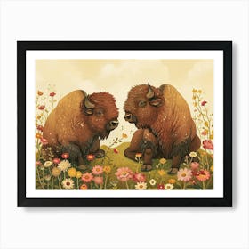 Floral Animal Illustration Bison 1 Art Print