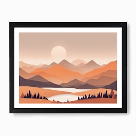 Misty mountains horizontal background in orange tone 132 Art Print