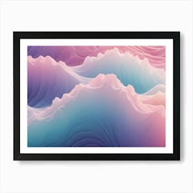 Abstract Image Of A Colorful Landscape Of Hills And Valleys Rendered In Soft, Pastel Hues Of Pink, Blue, And Purple Art Print