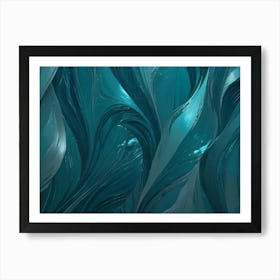 Abstract Background Of Flowing, Curved Lines In Shades Of Teal, Resembling Fabric, Waves, Or Liquid Metal Art Print