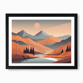 Misty mountains horizontal background in orange tone 117 Art Print