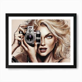 Portrait Of A Woman Holding A Camera Art Print