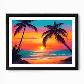 A Tranquil Beach At Sunset Horizontal Illustration 5 Art Print