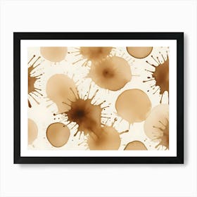 A Seamless Pattern Of Brown Coffee Stains On A White Background Art Print