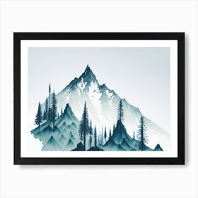 Mountain And Forest In Minimalist Watercolor Horizontal Composition 331 Art Print