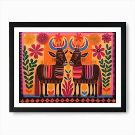 Wildebeest 3 Folk Style Animal Illustration Art Print