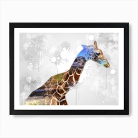 Giraffe Art Illustration In A Photomontage Style 01 Art Print