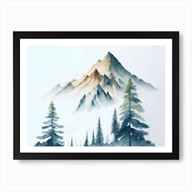 Mountain And Forest In Minimalist Watercolor Horizontal Composition 26 Art Print